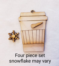 Load image into Gallery viewer, Snowman Coffee Cup with Ribbed Sleeve Unfinished Wood Ornament or Garland Tag
